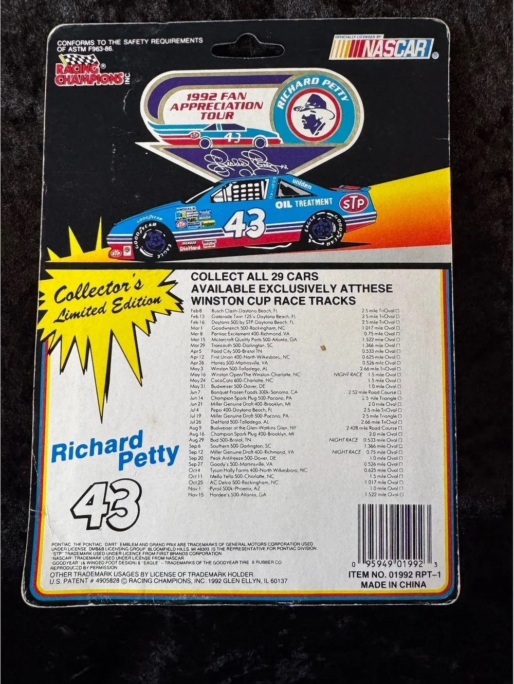 1992 Richard Petty #43 NASCAR Fan Appreciation Tour Collectible Car